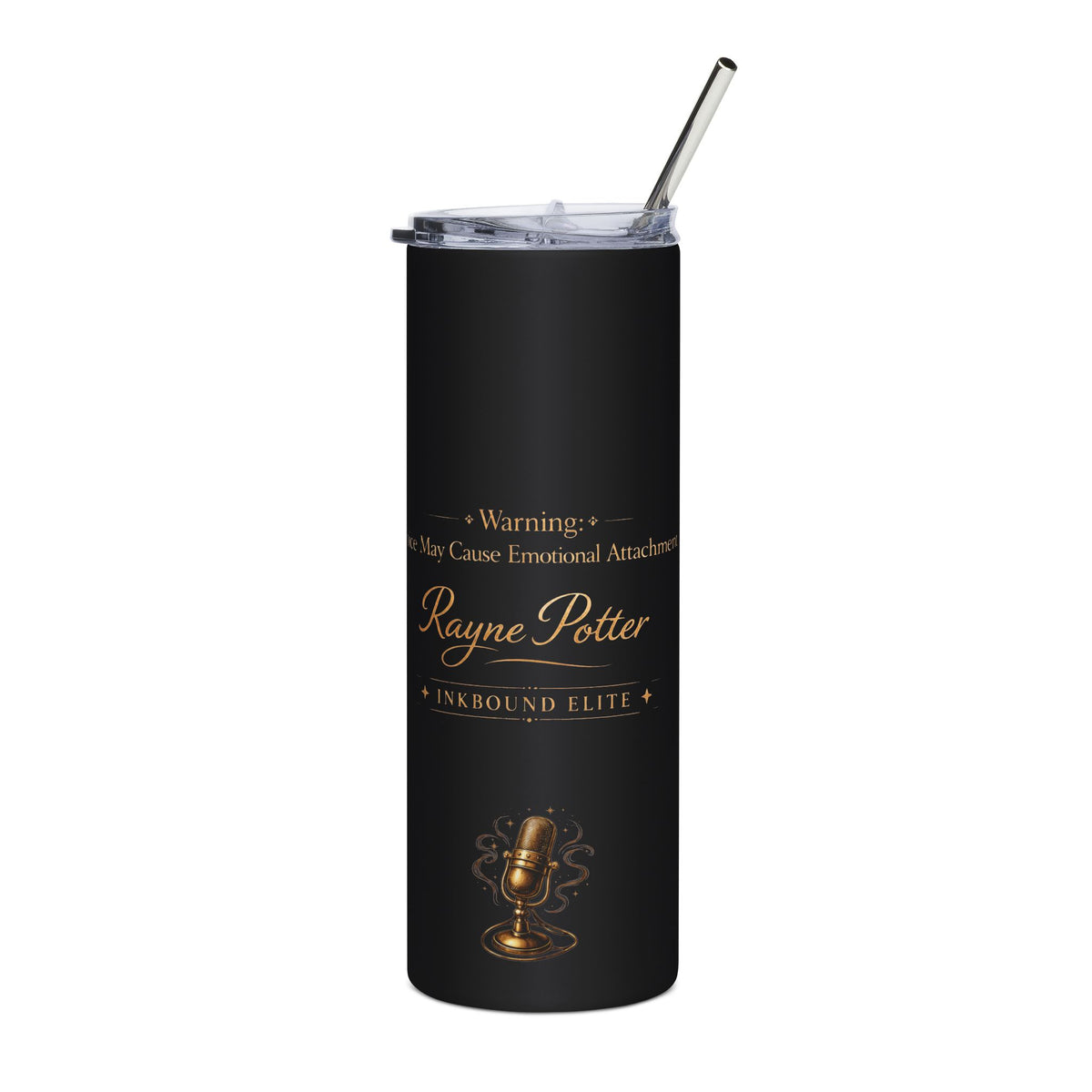 20oz Black Stainless Tumbler — Gold Microphone 'Rayne Potter' Personalized Travel Cup