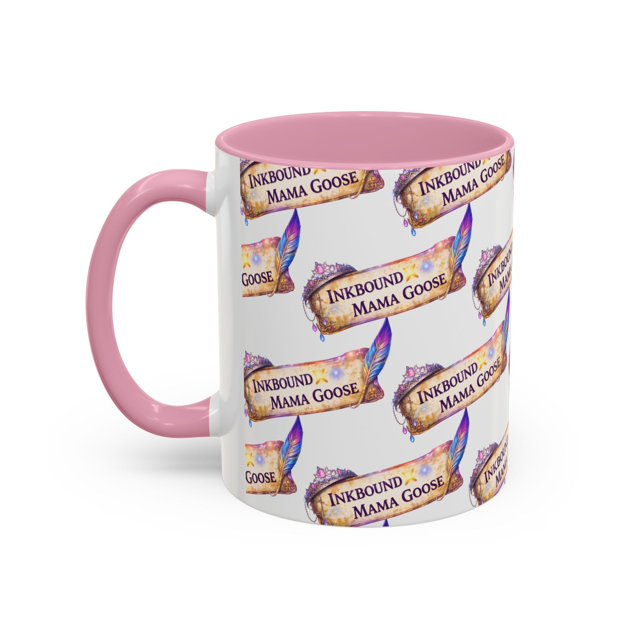 Inkbound Mama Goose Coffee Mug - Colorful 11oz Ceramic Mug with Feather & Banner Design