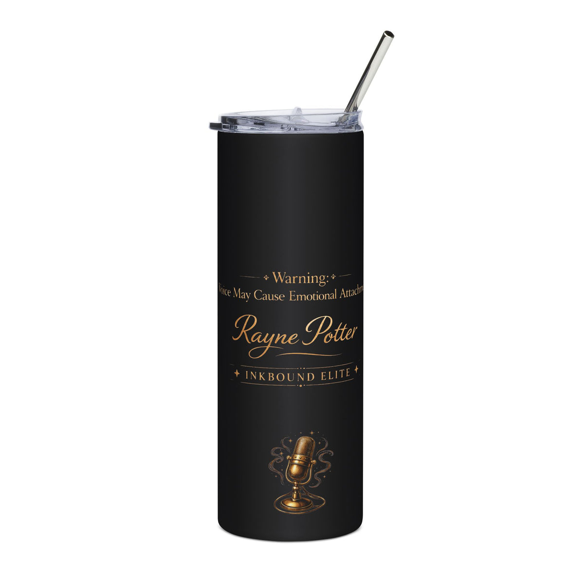 20oz Black Stainless Tumbler — Gold Microphone 'Rayne Potter' Personalized Travel Cup