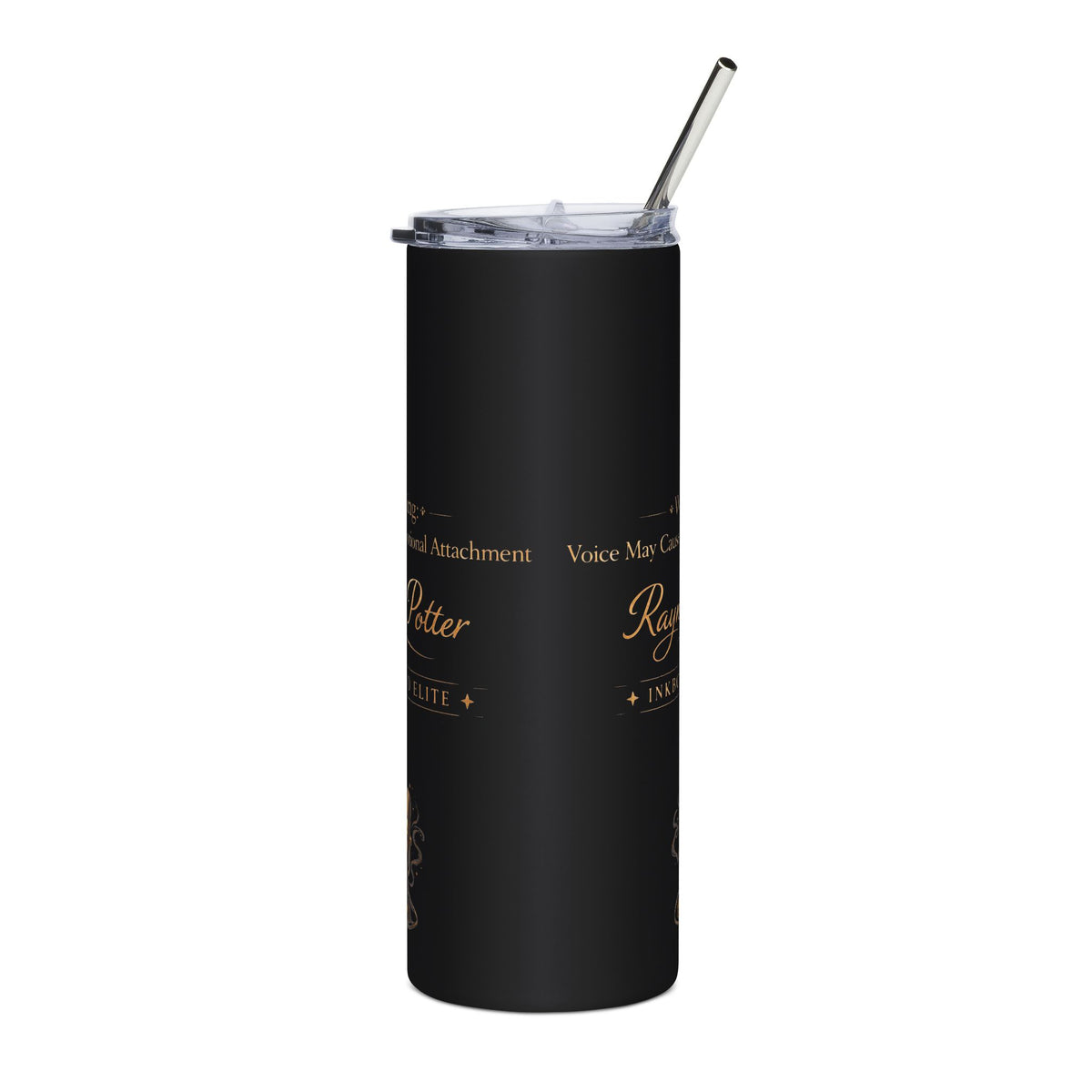 20oz Black Stainless Tumbler — Gold Microphone 'Rayne Potter' Personalized Travel Cup