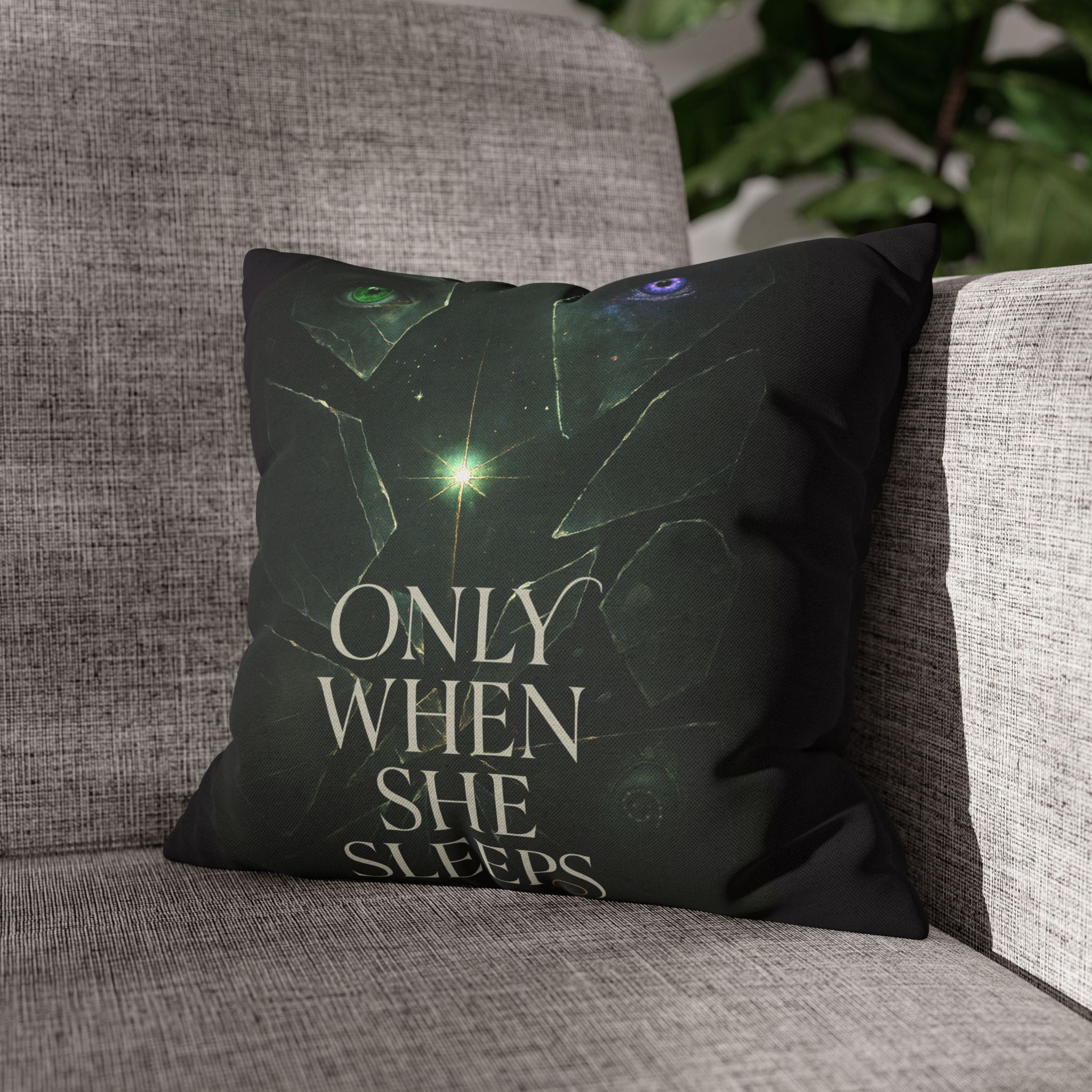 Only When She Sleeps Throw Pillowcase — Dark Fantasy Decorative Cushion Cover